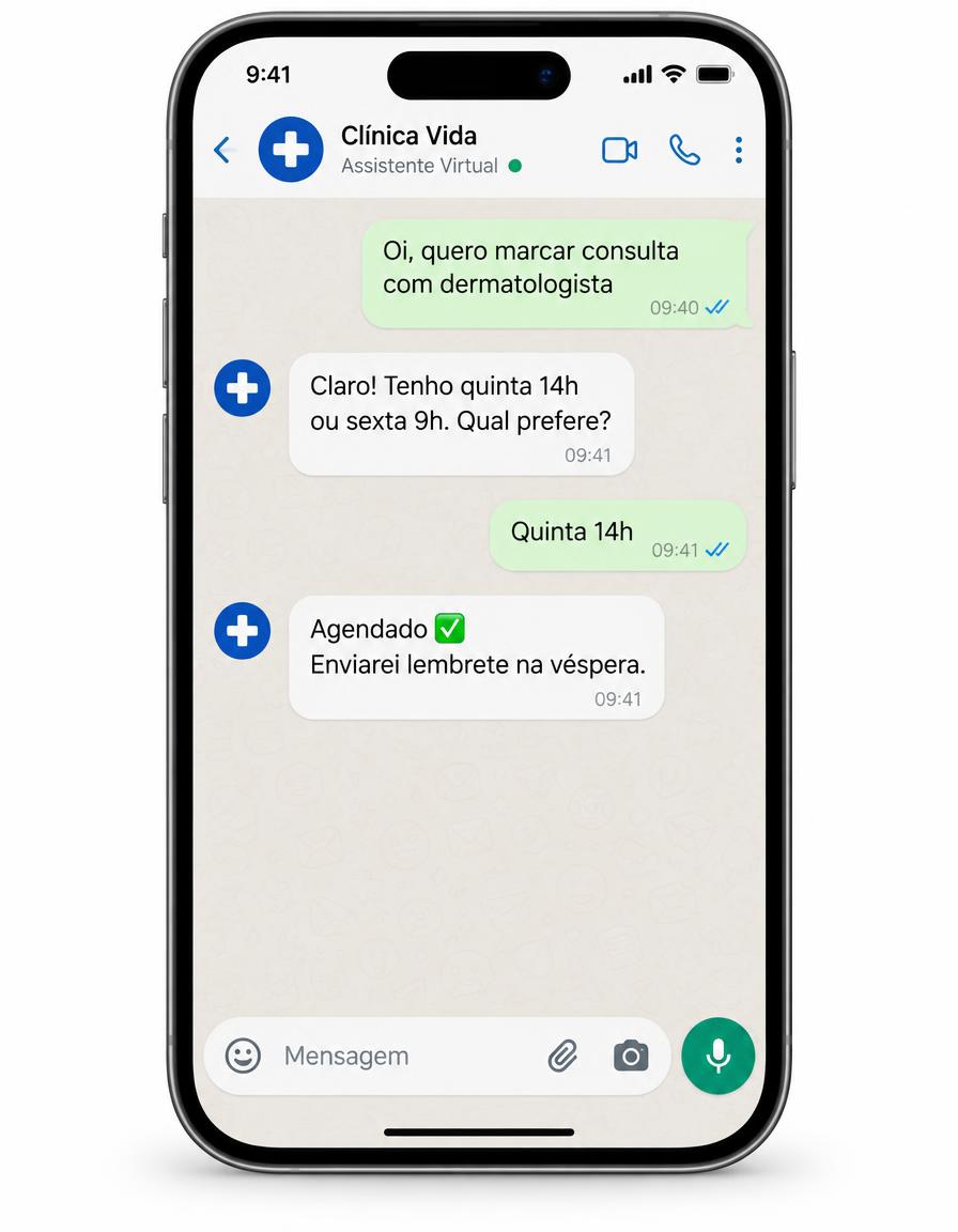 Paciente conversando com a IA da clínica pelo WhatsApp